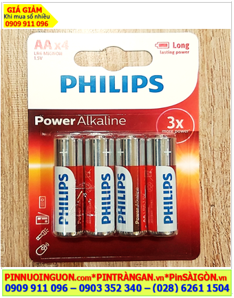 Philips LR6P4B/97; Pin AA 1.5v Philips Power Alkaline LR6P4B/97 chính hãng (Loại vỉ 4viên)
